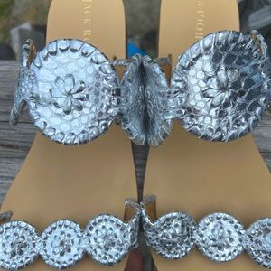 LAUREN SNAKE EMBOSSED SANDAL IN SILVER JACK ROGERS